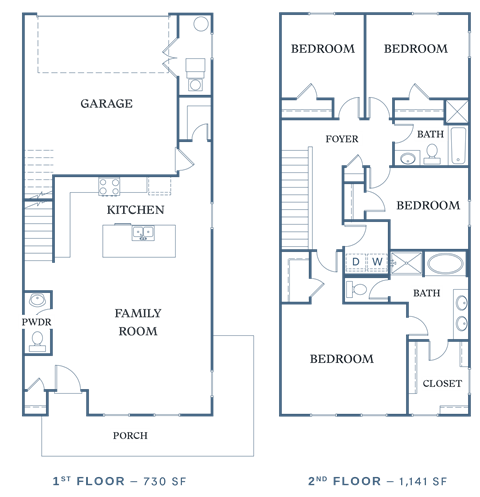the floor plans for the first and second floors of the building